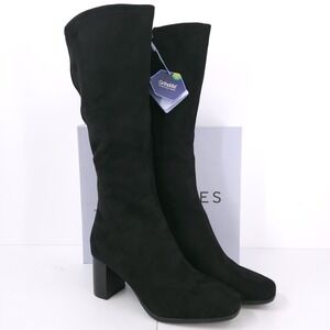 Aerosoles Micah Tall Block Heel Black Suede Leather Square Toe Boots Womens 8 M